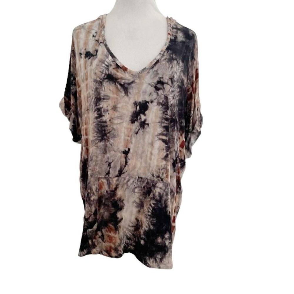 Coin 1804 Size 2X Top Blouse Hoodie Short Sleeve Acid Wash Tie Dye